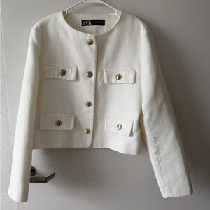 Zara Women's Ivory Blazer with Gold Accents